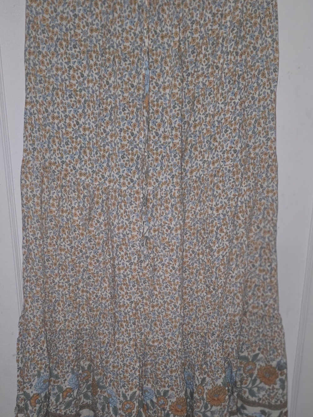 Boho Floral Tiered Maxi Skirt in Cream, Rust & Dusty Blue